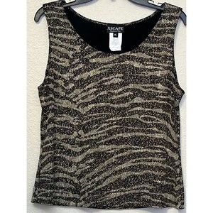 XSCAPE by Joanna Chen Black Tank Top XLarge Metallic Sophisticated, Party Blouse